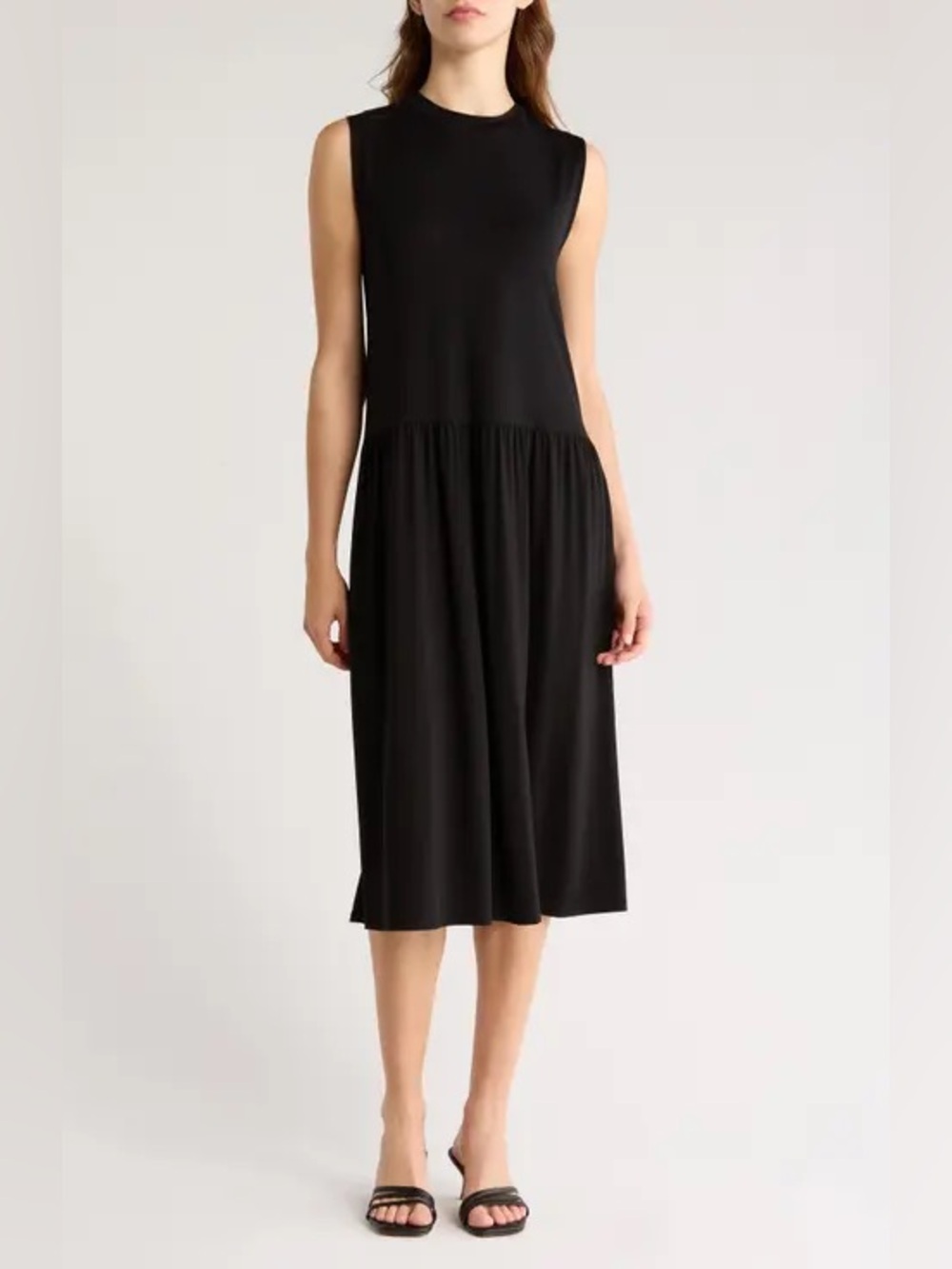 Eileen Fisher Crewneck Sleeveless Tiered Dress Black Size XS Minimalist